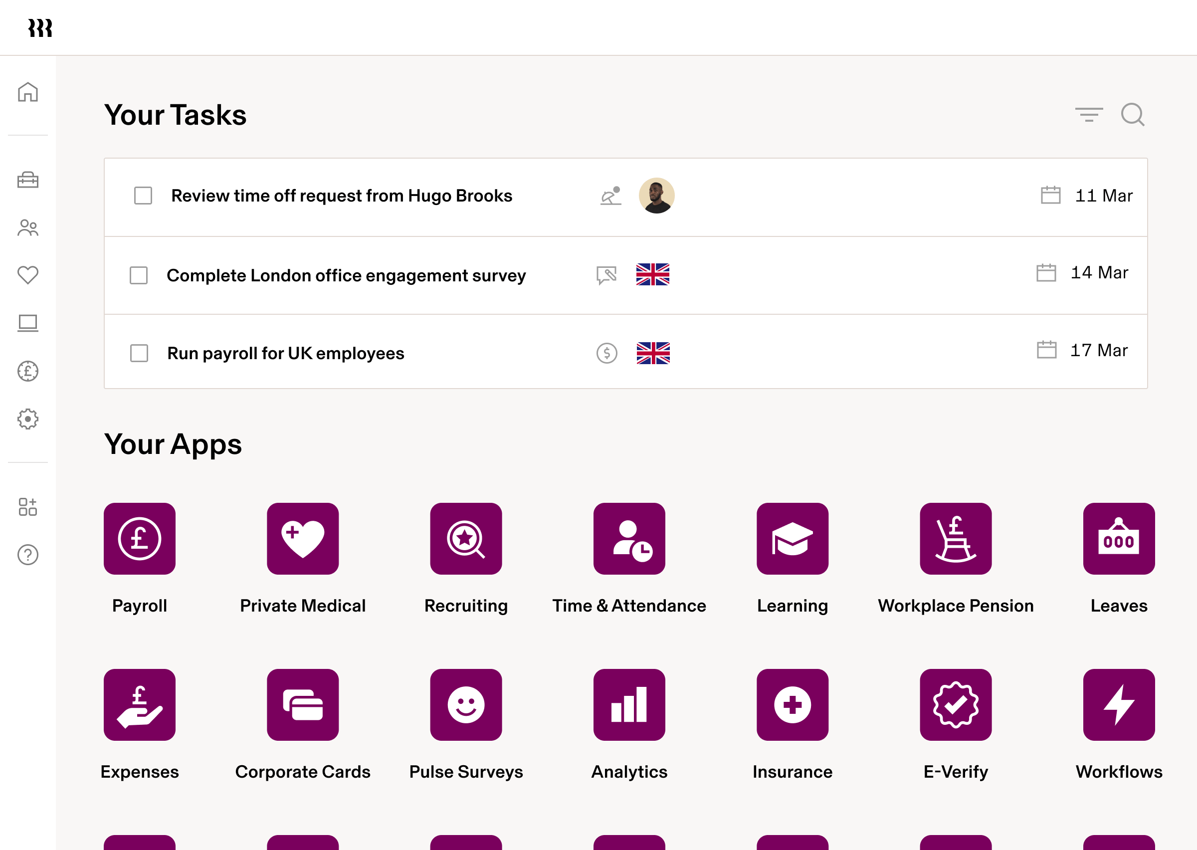 Screenshot of Your Tasks checklist in Rippling