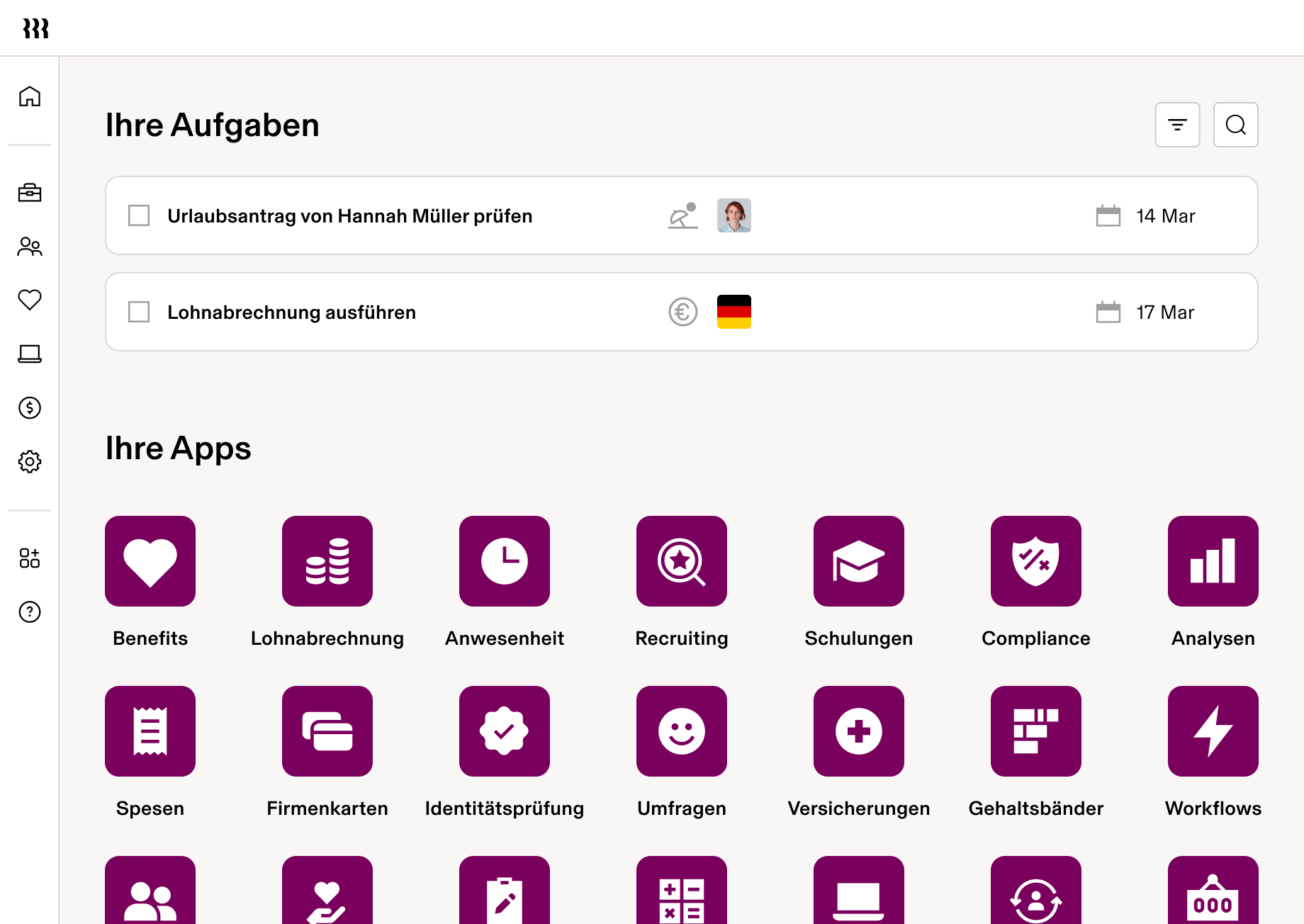 Screenshot der Checkliste „Ihre Aufgaben“ in Rippling