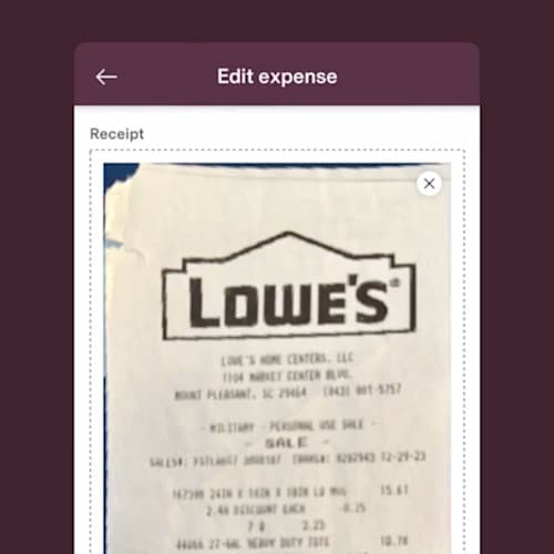 Preview of a receipt in the Rippling app, wherein AI is used to extract key information to turn the receipt into ready-to-submit expenses.