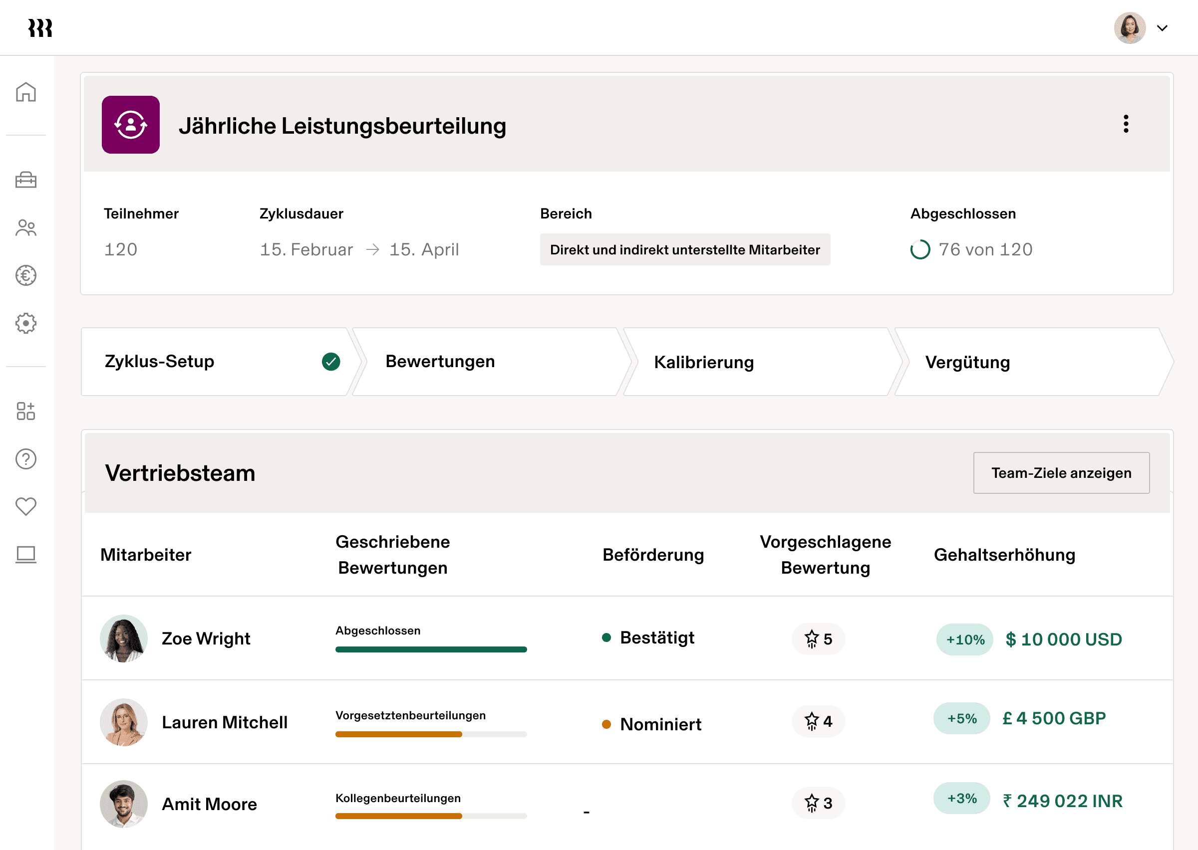 Screenshot der jährlichen Leistungsbeurteilung in Rippling