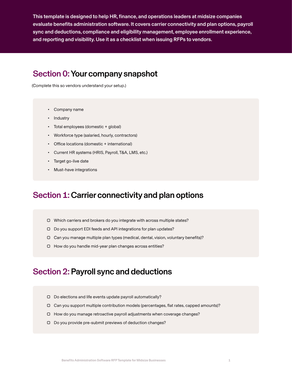 Benefits Administration Software RFP for Midsize Businesses