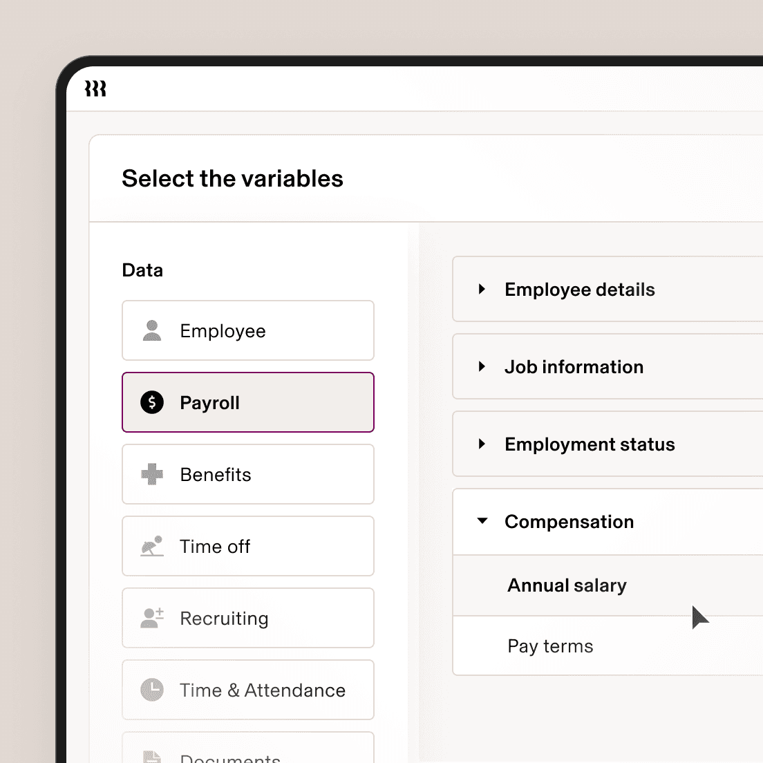 1:1 | Select the variables