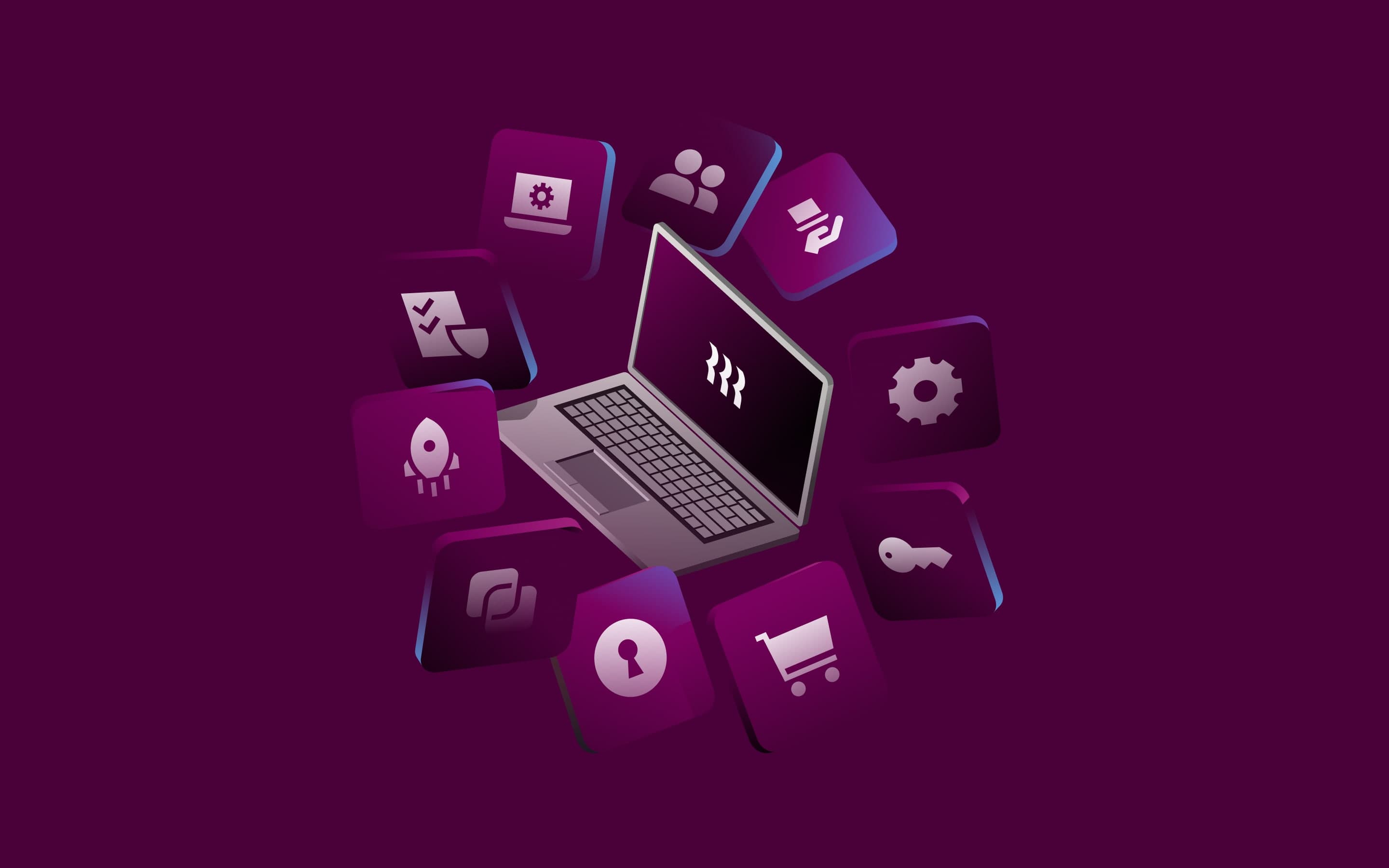 Graphic illustration of a laptop with checklist and compliance warning icons
